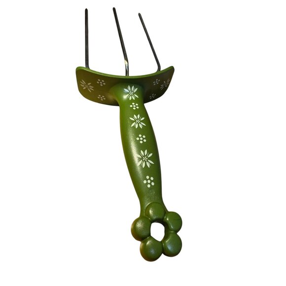 Mid-Century Modern Olive Green Floral Metal Meat Claws & Holder Set Kitchen Cook - Picture 6 of 8